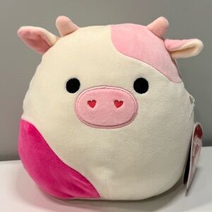 8” Valentine Caedyn Squishmallows Pink and Cream Cow Plush